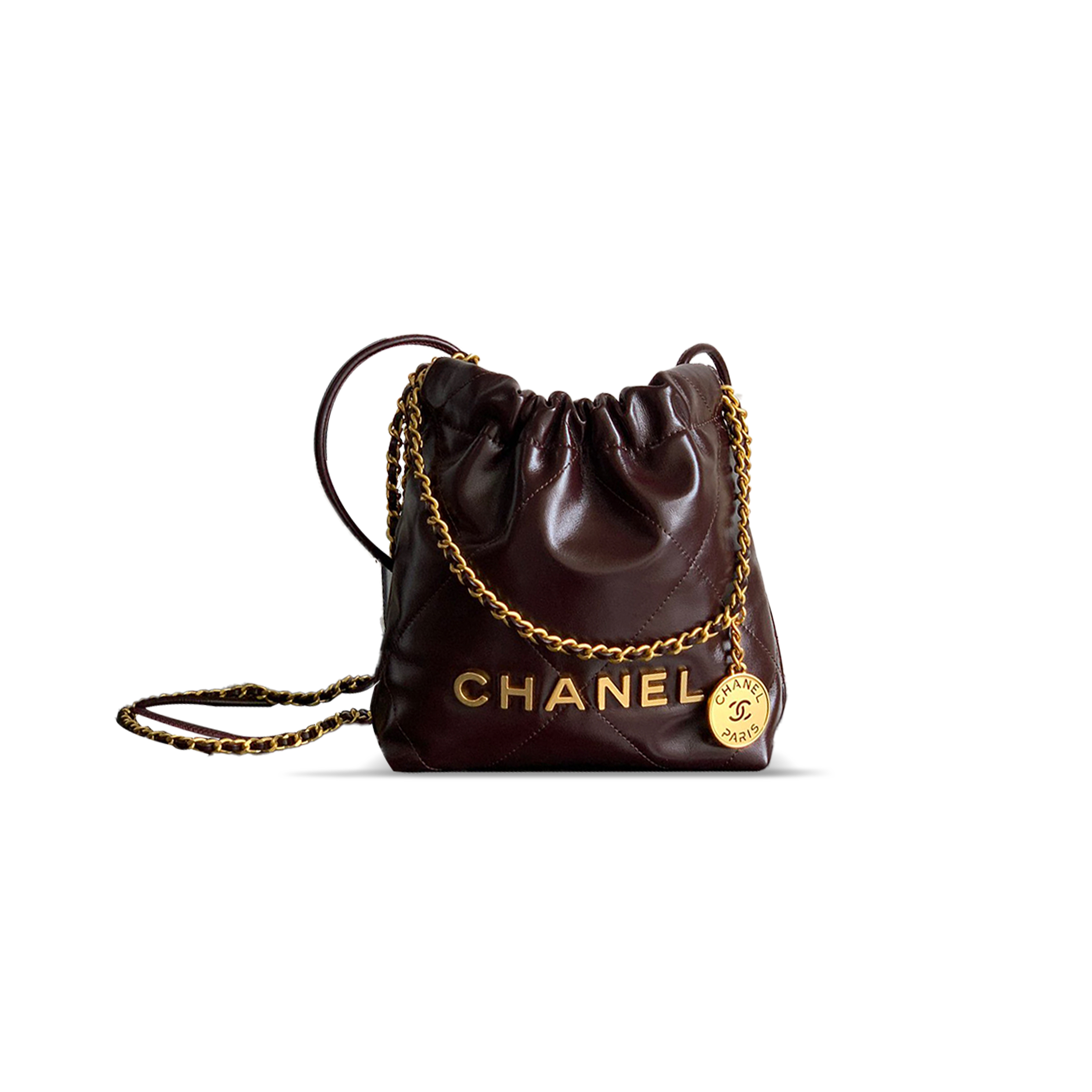 Ch*el master mini 22 handbag shiny calfskin & gold-tone metal 254390 (23*18.5*6cm)